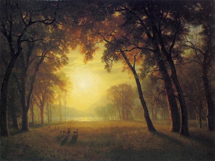 Albert Bierstadt Painting Deer in a Clearing